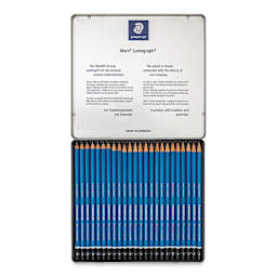 Staedtler Lumograph Drawing and Sketching Pencils - Set of 24, Assorted Hardness open to show contents