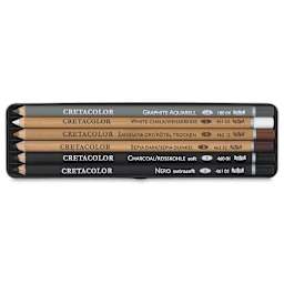 Cretacolor Basic Drawing Sets - Components of Set of 6 shown open in storage tray