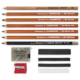 General's Charcoal Pencil Drawing Kit No. 15, contents laid out