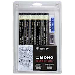 Tombow Mono Drawing Pencils -Front of package of Set of 12 Asst. Pencils with Eraser and Sharpener