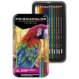 Prismacolor Premier Colored Pencils - Assorted Colors, Set of 12. Front and inner pencil tray.