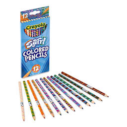 Crayola Swirl Color Pencils - Assorted Colors, Set of 12, pencils laid out in front of pack