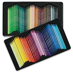Cretacolor Woodless Watercolor Pencils, Set of 72 shown open in two trays 