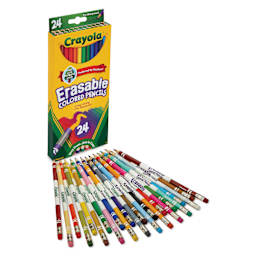 Crayola Erasable Colored Pencils - Assorted Colors, Set of 24 - packaging with pencils laid out in front