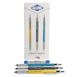 Alvin Draft/Matic Drafting Pencils - Set of 3, pencils and refills in front of packaging
