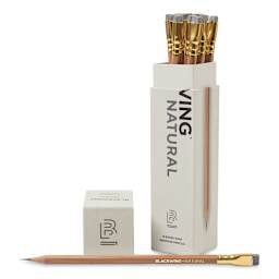 Blackwing Pencils - Natural, Pkg of 12, one pencil laid out in front of the opened package