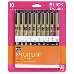 Sakura Pigma Micron Pens - Blick Exclusive! Customer Favorites, Set of 10, Black, Assorted Sizes - front of packaging