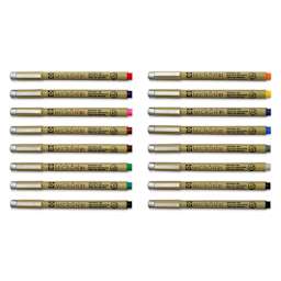 Sakura Pigma Micron Pen - Cube Set of 16, Assorted, 01, pens laid out
