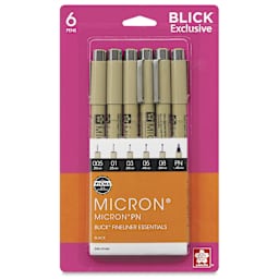 Sakura Pigma Micron Pens - Blick Exclusive! Fineliner Essentials Set of 6, Black, Assorted Sizes