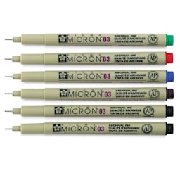 Sakura Pigma Micron Pens - Set of 6, Assorted Colors, 03 (set contents with caps off)