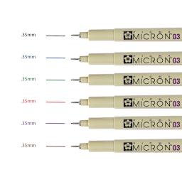 Sakura Pigma Micron Pens - Set of 6, Assorted Colors, 03 (tips of pen with color swatch)