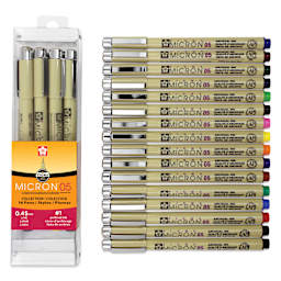 Sakura Pigma Micron Pens - Set of 16, Assorted Colors, Size 05. Front of package.
