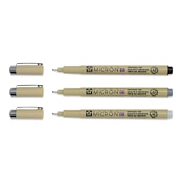 Sakura Pigma Micron Pens - Set of 3, Black and Gray, 08 (set contents with caps off)