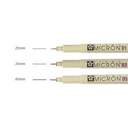 Sakura Pigma Micron Pens - Set of 3, Black, 01, 03, 05 (pens with color swatches)