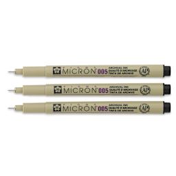 Sakura Pigma Micron Pens - Set of 3, Black, 005 (pens with caps off)