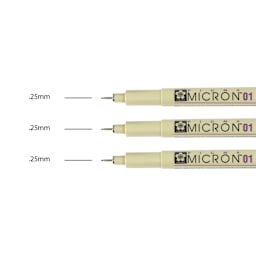 Sakura Pigma Micron Pens - Set of 3, Black, 01 (pen with color swatch)