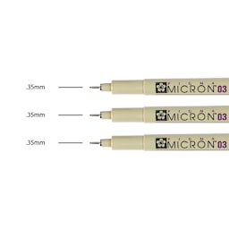 Sakura Pigma Micron Pens - Set of 3, Black, 03 (pens with color swatch)