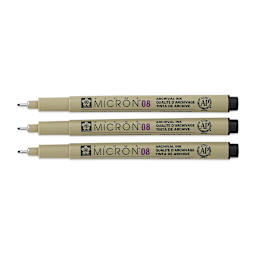Sakura Pigma Micron Pens - Set of 3, Black, 08, caps off
