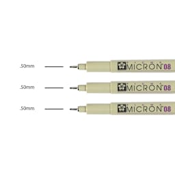 Sakura Pigma Micron Pens - Set of 3, Black, 08 (pens with color swatch)