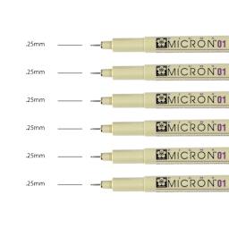 Sakura Pigma Micron Pens - Set of 6, Black, 01 (pens with color swatch)