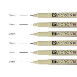 Sakura Pigma Micron Pens - Set of 6, Black, 02 (pens with color swatch)