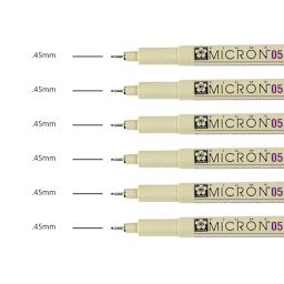 Sakura Pigma Micron Pens - Set of 6, Black, 05 (pens with color swatch)