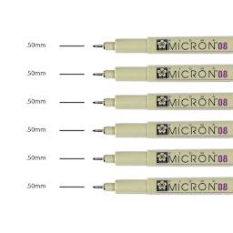 Sakura Pigma Micron Pens - Set of 6, Black, 08 (pens with color swatches)