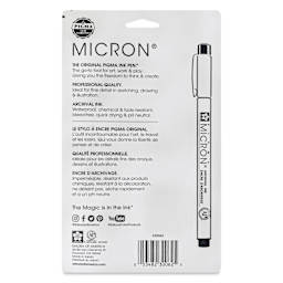 Sakura Pigma Micron Pens - Set of 6, Black, Extra Fine and Fine Sizes, back of packaging