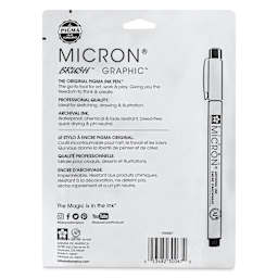 Sakura Pigma Micron, Brush and Graphic Markers - Set of 8, Black, Assorted Sizes, back of packaging
