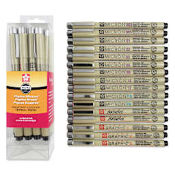 Sakura Pigma Micron, Brush and Graphic Markers - Set of 16, Black, Assorted Sizes