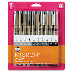 Sakura Pigma Brush Pens - Grays and Black, Brush and Micron, Set of 10