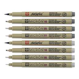 Sakura Pigma Brush Pens - Light Cool and Cool Gray, Brush and Micron, Set of 8 out of package