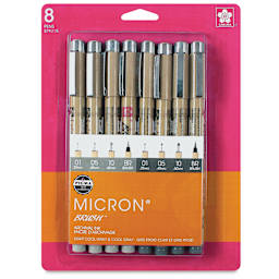Sakura Pigma Brush Pens - Light Cool and Cool Gray, Brush and Micron, Set of 8