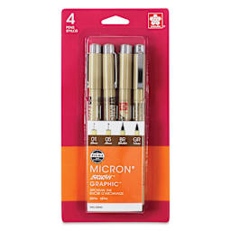 Sakura Pigma Micron, Brush and Graphic Markers - Set of 4, Sepia, Assorted Sizes, front of packaging