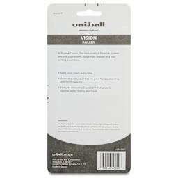 Uni-Ball Vision Rollerball Pen - Assorted Colors, 0.7 mm, Pkg of 4, back of packaging
