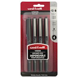 Uni-Ball Vision Rollerball Pen - Black, 0.5 mm, Pkg of 4, front of packaging