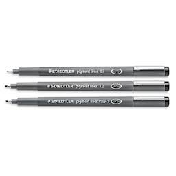 Staedtler Pigment Liner Pens - Set of 3, Black, Chisel and Fine Tip, Assorted Sizes