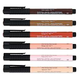 Faber-Castell Pitt Artist Pens - Portrait Colors, Set of 6 with caps on