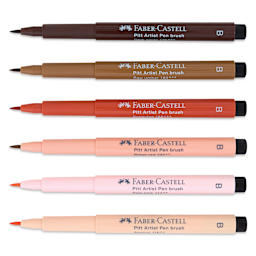 Faber-Castell Pitt Artist Pens - Portrait Colors, Set of 6 with caps off