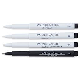 Faber-Castell Pitt Artist Pens - White and Black, Set of 4, Assorted Nibs (out of package)