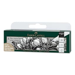 Faber-Castell Pitt Artist Pens - White and Black, Set of 4, Assorted Nibs