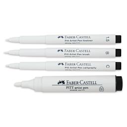 Faber-Castell Pitt Artist Pens - White Lettering Set, Set of 4, Assorted Nibs (out of package)