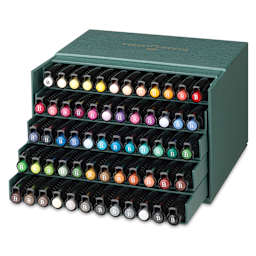 Faber-Castell Pitt Artist Pens - Studio Gift Box, Set of 60, lid open showing marker caps