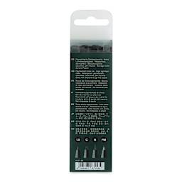 Faber-Castell Pitt Artist Pens- Black, Set of 4, Assorted Nibs, Bold (back of package)