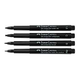 Faber-Castell Pitt Artist Pens- Black, Set of 4, Assorted Nibs, Bold (set contents)