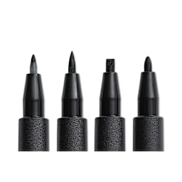 Faber-Castell Pitt Artist Pens- Black, Set of 4, Assorted Nibs, Bold (close-up of tips)