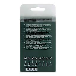 Faber-Castell Pitt Artist Pens- Black, Set of 8, Assorted Nibs (back of package)