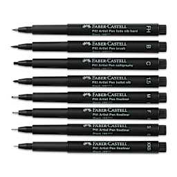 Faber-Castell Pitt Artist Pens- Black, Set of 8, Assorted Nibs