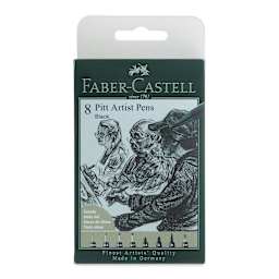 Faber-Castell Pitt Artist Pens- Black, Set of 8, Assorted Nibs front of package