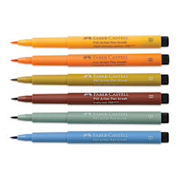 Faber-Castell Pitt Artist Pens- Harvest Colors, Set of 6, Brush Nib (markers with caps removed)